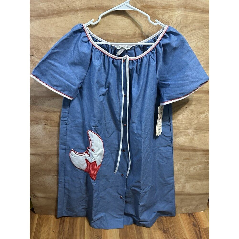 Vintage NOS NWT Komar Nightgown House Dress Large MOON pocket Pearl Snap